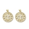 Brass Micro Pave Clear Cubic Zirconia Pendants, with Shell, Real 18K Gold Plated, Flat Round, Cadmium Free & Lead Free, Cross, 24.5x22.5x2.5mm, Hole: 3.5x4.5mm
