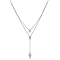 925 Sterling Silver Pave Clear Cubic Zirconia Teardrop Y Long Pendant Double Layer Necklaces, Silver, 15.75 inch(40cm)