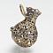Brass Cage Pendants, For Chime Ball Pendant Necklaces Making, Money Bags, Antique Bronze, 32.5x25x22mm, Hole: 5x8mm, inner size: 20x23mm