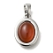 Natural Carnelian(Dyed & Heated) Pendants, Brass Oval Charms, Platinum, 15.5x11x5mm, Hole: 5x3mm