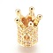 Brass Micro Pave Cubic Zirconia Beads, Crown, Clear, Real 18K Gold Plated, 10x8mm, Hole: 1.4mm