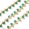 Handmade Brass Link Chain, with Glass Beads and ABS Beads, Soldered, with Spool, Real 18K Gold Plated, Teal, 3x2x0.2mm and 7x3mm, about 16.40 Feet(5m)/Roll
