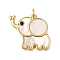 Rack Plating Brass Pave Natural Shell Pendants, Elephant Charms with Black Cubic Zirconia, Long-Lasting Plated, Lead Free & Cadmium Free, Real 18K Gold Plated, 17.5x18x2mm, Hole: 3mm