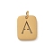 304 Stainless Steel Charms, with Jump Ring, Golden, Rectangle with Letter Charm, Letter A, 12.5x9.5x1.5mm, Hole: 3mm