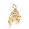 Brass Micro Pave Cubic Zirconia Pendants, with Jump Ring, Long-Lasting Plated, Ring with Cat, Clear, Real 18K Gold Plated, 15x9x1.5mm, Hole: 3.5mm