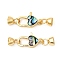 Brass Lobster Claw Clasps, Cadmium Free & Nickel Free & Lead Free, with Paua Shell, Heart, Real 18K Gold Plated, 36mm, Hole: 3.5x3mm and 1.8mm