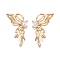 Brass Pave Clear Cubic Zirconia Butterfly Stud Earring Findings, with Horizontal Loops, Cadmium Free & Nickel Free & Lead Free, Real 18K Gold Plated, 41x27mm, Hole: 1.4mm, Pin: 0.7mm