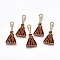 Alloy Enamel Pendants, Halloween, Cadmium Free & Lead Free, Broom, Light Gold, Dark Red, 24x11x1.5mm, Hole: 2mm