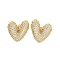 Heart Brass Pave Clear Cubic Zirconia Stud Earrings, Real 16K Gold Plated, 16.5x16mm