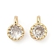 Brass Pave Cubic Zirconia Pendants, Single Stone Charms, Flat Round, Rack Plating, Long-Lasting Plated, Light Gold, Clear, 6.5~7x4.5~5x3mm, Hole: 1mm