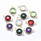 Brass Links connectors, with Faceted Glass, Flat Round, Cadmium Free & Nickel Free & Lead Free, Mixed Color, 14x9x3.5mm, Hole: 1mm