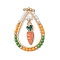 Easter Theme Glass Seed Beaded Teardrop with Carrot Pendants, Alloy Enamel Pendants, with Golden 201 Stainless Steel Linking Rings, Coral, 31x21x2mm, Hole: 1.8mm