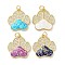 Brass Micro Pave Clear Cubic Zirconia Pendants, Cadmium Free & Lead Free, with Synthetic Opal, with Jump Ring, Real 18K Gold Plated, Claw Print, Mixed Color, 18.5x18x2.8mm, Hole: 3.6mm