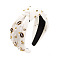 Alloy Rugby Pearl Rhinestones Hair Bands, Wide Twist Knotted Cloth Hair Hoop, Hair Accessories for Women Girls, White, 150x120x30mm
