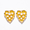 Brass Enamel Pendants, with ABS Plastic Imitation Pearl, Nickel Free, Heart, Real 18K Gold Plated, Yellow, 17x13.5x4mm, Hole: 1mm
