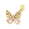 Brass Micro Pave Cubic Zirconia Pendants, Cadmium Free & Lead Free, Butterfly, Misty Rose, 17.5x18x3.6mm, Hole: 5x3.5mm