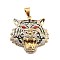 Ion Plating(IP) 304 Stainless Steel Big Pendants, with Clear & Red Cubic Zirconia and Black Enamel, Lion, Golden, 55x53x16mm, Hole: 8x11mm