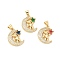 Brass Micro Pave Cubic Zirconia Pendants, Cadmium Free & Lead Free, Moon with Bear & Star Charms, Golden, Mixed Color, 20.5x16x4mm, Hole: 5x3.5mm