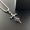 Punk Stainless Steel Engraved Rose Sword Shaped Pendant Necklaces for Men, Stainless Steel Color