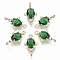 Glass Links connectors, with Brass Micro Pave Cubic Zirconia, Faceted, Oval, Light Gold, Green, 17.5x10x5mm, Hole: 1.2mm