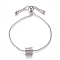 Tarnish Resistant Adjustable 304 Stainless Steel Bolo Bracelets, Slider Bracelets, with Box Chains, Grooved Column, 303 Stainless Steel Findings, Stainless Steel Color, 11 inch(28cm)