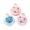Light Gold Tone Alloy Enamel Pendants, Flat Round with Resin Flower Charms, Rack Plating, Mixed Color, 24.5x19.5x8mm, Hole: 2.5mm