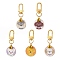 Alloy Enamel Pendant Decoraiton, with Brass Bell Charms and Zinc Alloy Swivel Clasps, Flat Round with Dog, Mixed Color, 63mm, 5pcs/set