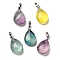 Natural Fluorite Pendants, with Brass Finding, Teardrop, Platinum, 19.5x12x8mm, Hole: 4x6mm