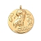 304 Stainless Steel Coin Pendants, Ion Plating(IP), Flat Round with Owl of Athens Charm, Golden, 29x25x5mm, Hole: 3mm