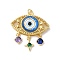 Evil Eye Rack Plating Brass Cubic Zirconia Pendants, with Glass, Lead Free & Cadmium Free, Long-Lasting Plated, with Jump Ring, Dodger Blue, 34x29x7mm, Hole: 3.5mm