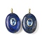 Natural Lapis Lazuli & Cubic Zirconia Pendants, Oval Charms with Brass Loops, Golden, Dyed, 21.5x13x6.5mm, Hole: 1.8mm