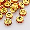 Brass Rhinestone Spacer Beads, Grade A, Straight Flange, Golden Metal Color, Rondelle, Hyacinth, 8x3.8mm, Hole: 1.5mm