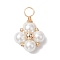 Brass Copper Wire Wrapped Pendants, with Glass Pearl, Rhombus, Golden, 22.5x15x7mm, Hole: 4mm