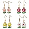 Flower Zinc Alloy Enamel Dangle Earrings, with Ion Plating(IP) 304 Stainless Steel Earring Hooks, for Women, Mixed Color, 35x11mm