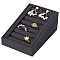 7-Slot Brushed PU Leather Covered Wood Finger Ring Display Trays, with Tess Cloth Inside, Jewelry Organizer Showcase, Ladder Shape, Black, 10.5x15.6x6.5cm