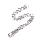 Tarnish Resistant 304 Stainless Steel Chain Extender, Curb Chain, with 202 Stainless Steel Chain Tabs, Rectangle, Stainless Steel Color, 69mm, Link: 3.7x3x0.5mm, Chain Tabs: 10x3x0.5mm