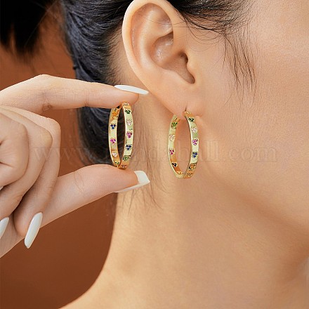 Серьги-кольца из латуни с прозрачным фианитом NP9089-1-1