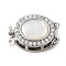 Brass Micro Pave Clear Cubic Zirconia Box Clasps, Cadmium Free & Nickel Free & Lead Free, with Shell, 2-Strand, 4-Hole, Oval, Real Platinum Plated, 17.5x11.5x7.5mm, Hole: 1mm