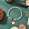 Christmas Themed Alloy Enamel Santa Claus Charm Bracelets, Glass Beads Stretch Bracelets for Women, White, Inner Diameter: 2 inch(5cm), pendant: 20x12.5x1.5mm