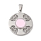 Resin Pendants, Flat Round with Rose, with 304 Stainless Steel Findings, Stainless Steel Color, 37.5x33.5x4mm, Hole: 9x4mm