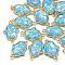 Resin Links Connectors, with Golden Tone Brass Findings, Nickel Free, Hamsa Hand/Hand , Deep Sky Blue, 20.5x13x4.5mm, Hole: 1mm