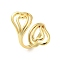 Brass Open Cuff Rings, Cadmium Free & Lead Free, Hollow Heart, Real 18K Gold Plated, Inner Diameter: 17mm