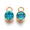 Glass Rhinestone Charms, December Birthstone Charms, with Real 18K Gold Plated Tone 201 Stainless Steel Findings, Flat Round, Blue Zircon, 10x6x4mm, Hole: 2.3mm