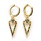 Brass Dangle Hoop Earrings, with Micro Pave Cubic Zirconia, Triangle, Colorful, Golden, 37mm, Pin: 0.8mm