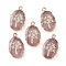 Natural Strawberry Quartz Oval Pendants, Golden Plated Brass Oval Charms with Tree, 22~22.5x13~13.5x4.5mm, Hole: 1.6~1.8mm