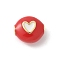 Brass Enamel Beads, Round with Heart, Rack Plating, Cadmium Free & Lead Free, Long-Lasting Plated, Real 18K Gold Plated, Red, 8.5x9x5.5mm, Hole: 1.8mm