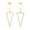 Brass Micro Pave Clear Cubic Zirconia Dangle Stud Earrings, with Ear Nuts, Triangle with Ring, Golden, 47mm, Pin: 0.8mm