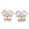 Brass Micro Cubic Zirconia Links Connectors, Nickel Free, Real 18K Gold Plated, Butterfly, Clear, 11.5x13.5x3.5mm, Hole: 1.2mm