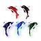 Handmade Silver Foil Lampwork Pendants, Dolphin Charms, Mixed Color, 27~29x44~46x16.5~18.5mm, Hole: 4~5x4~6mm