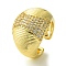 Brass Micro Pave Cubic Zirconia Open Cuff Rings, Cadmium Free & Lead Free, Oval, Real 16K Gold Plated, US Size 8(18.1mm)